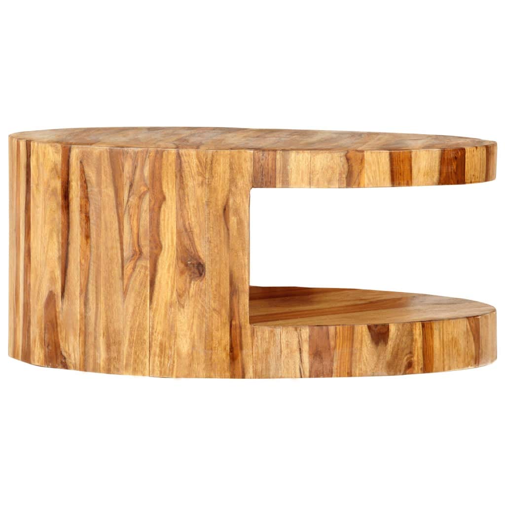 Sheesham Wood Round Coffee Table with Storage Shelf X350