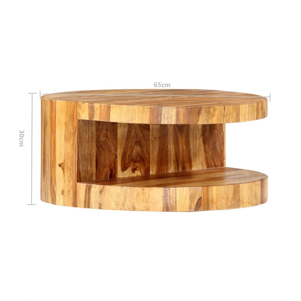 Sheesham Wood Round Coffee Table with Storage Shelf X350