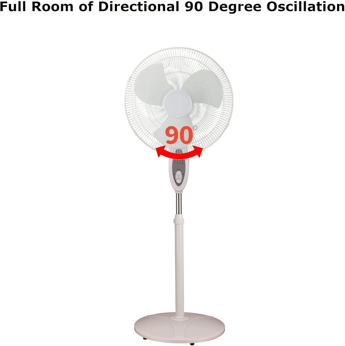 16-Inch Oscillating Stand Fan with Remote Control, White C4152