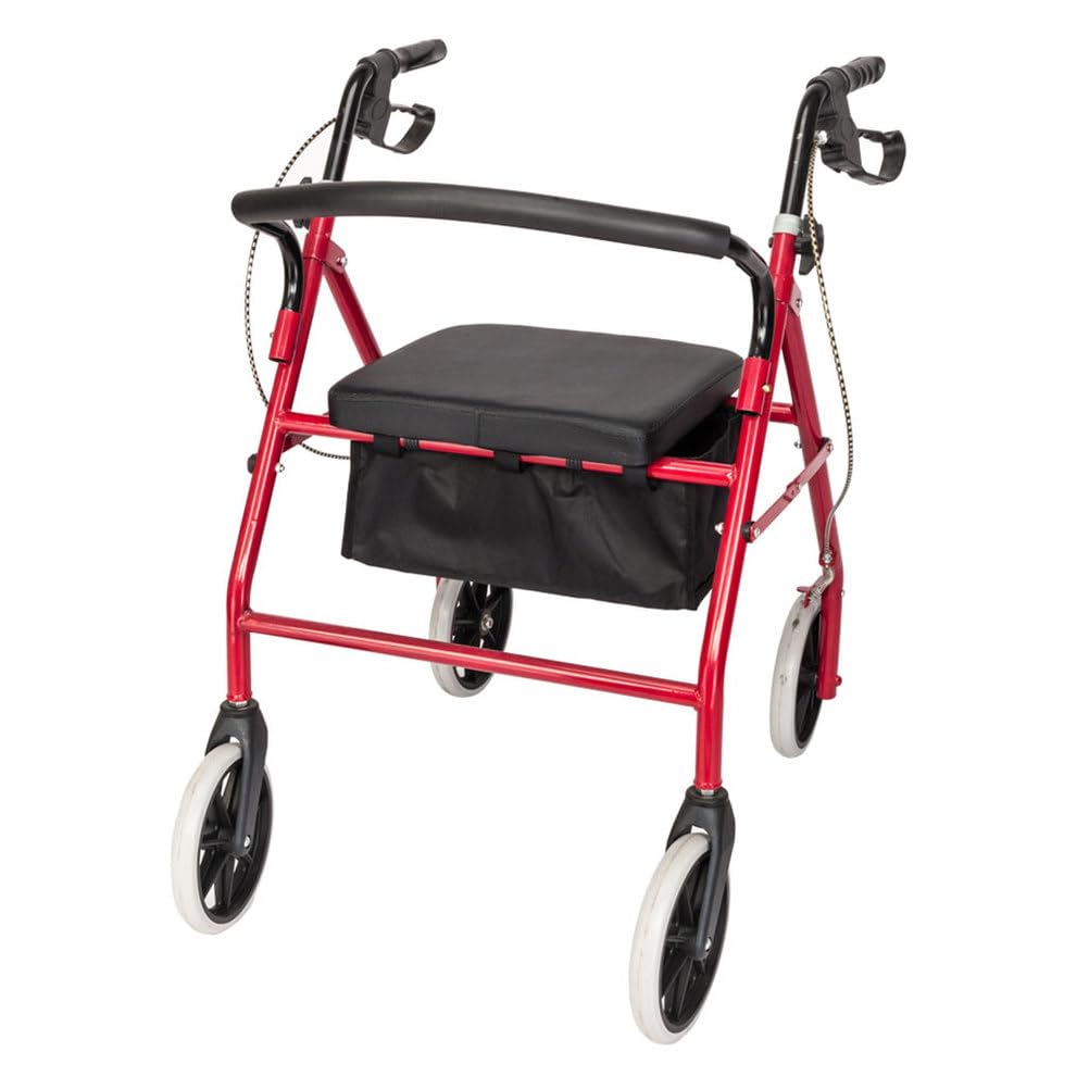 Lightweight Foldable Steel Rollator Walker with Seat, 8" Wheels, Red X923