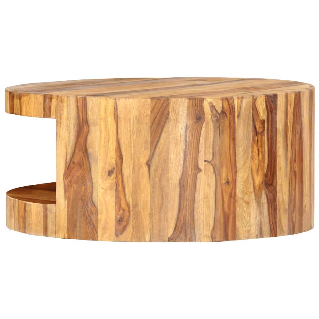 Sheesham Wood Round Coffee Table with Storage Shelf X350
