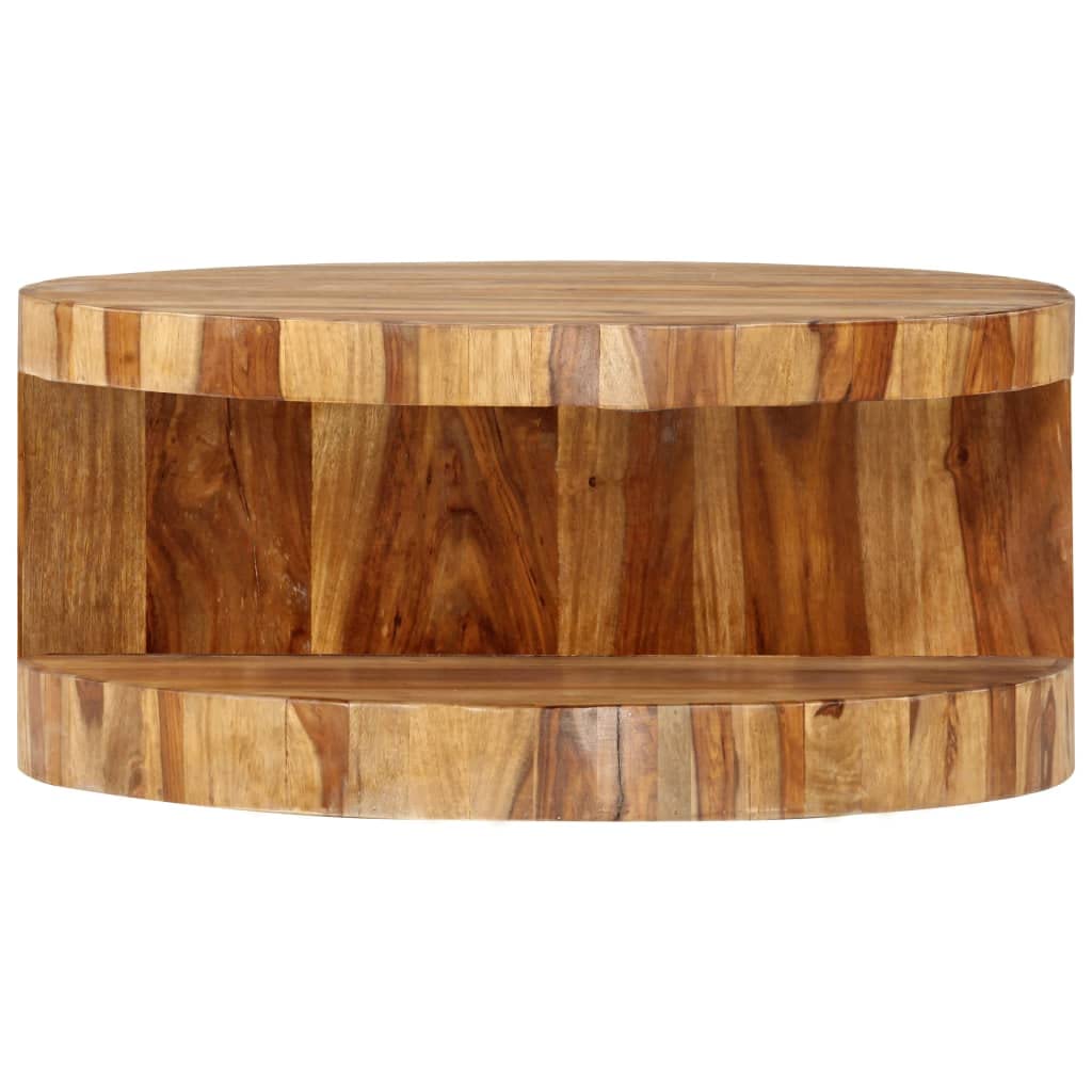 Sheesham Wood Round Coffee Table with Storage Shelf X350