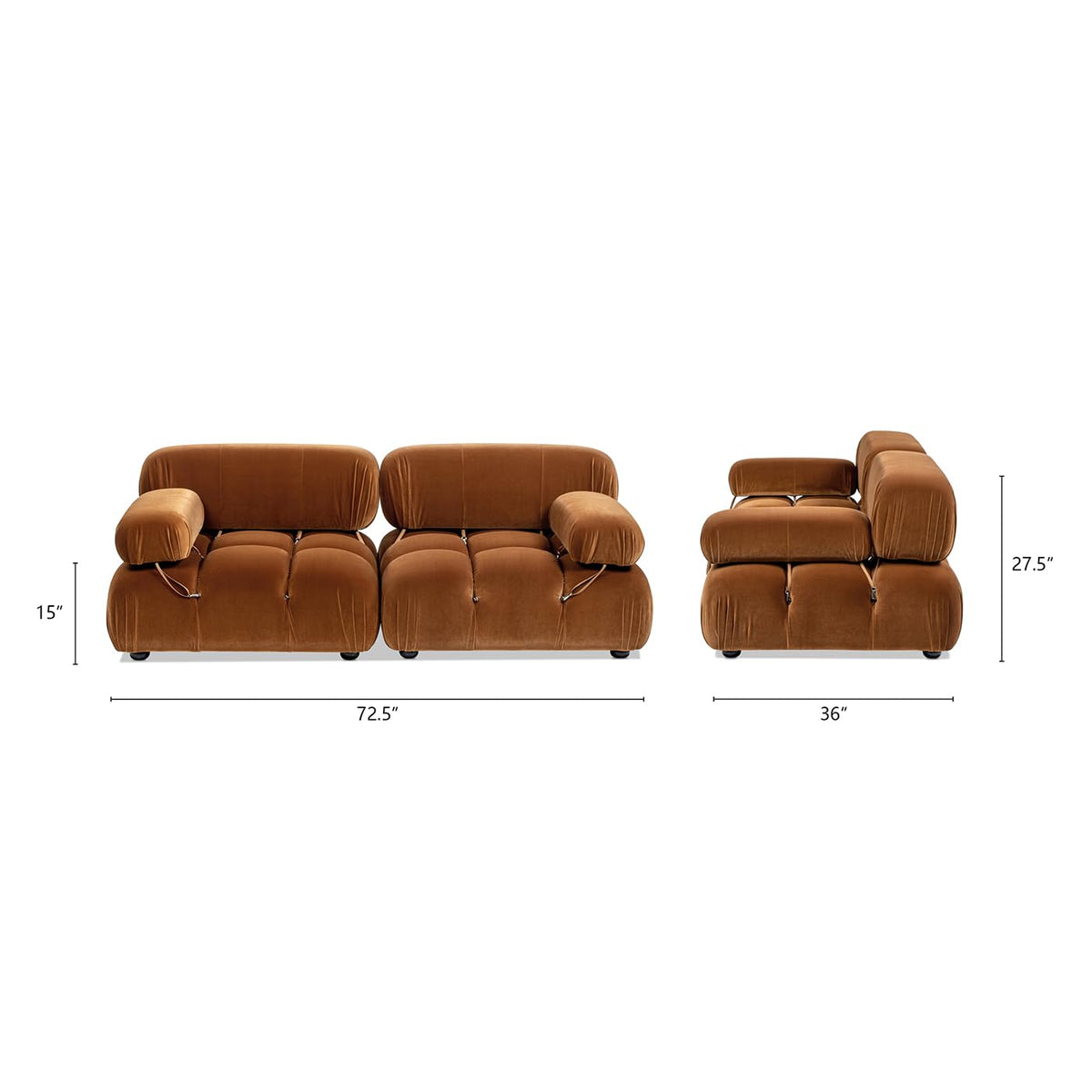 Burnt Orange Performance Velvet 2-Piece Loveseat Sofa N9618
