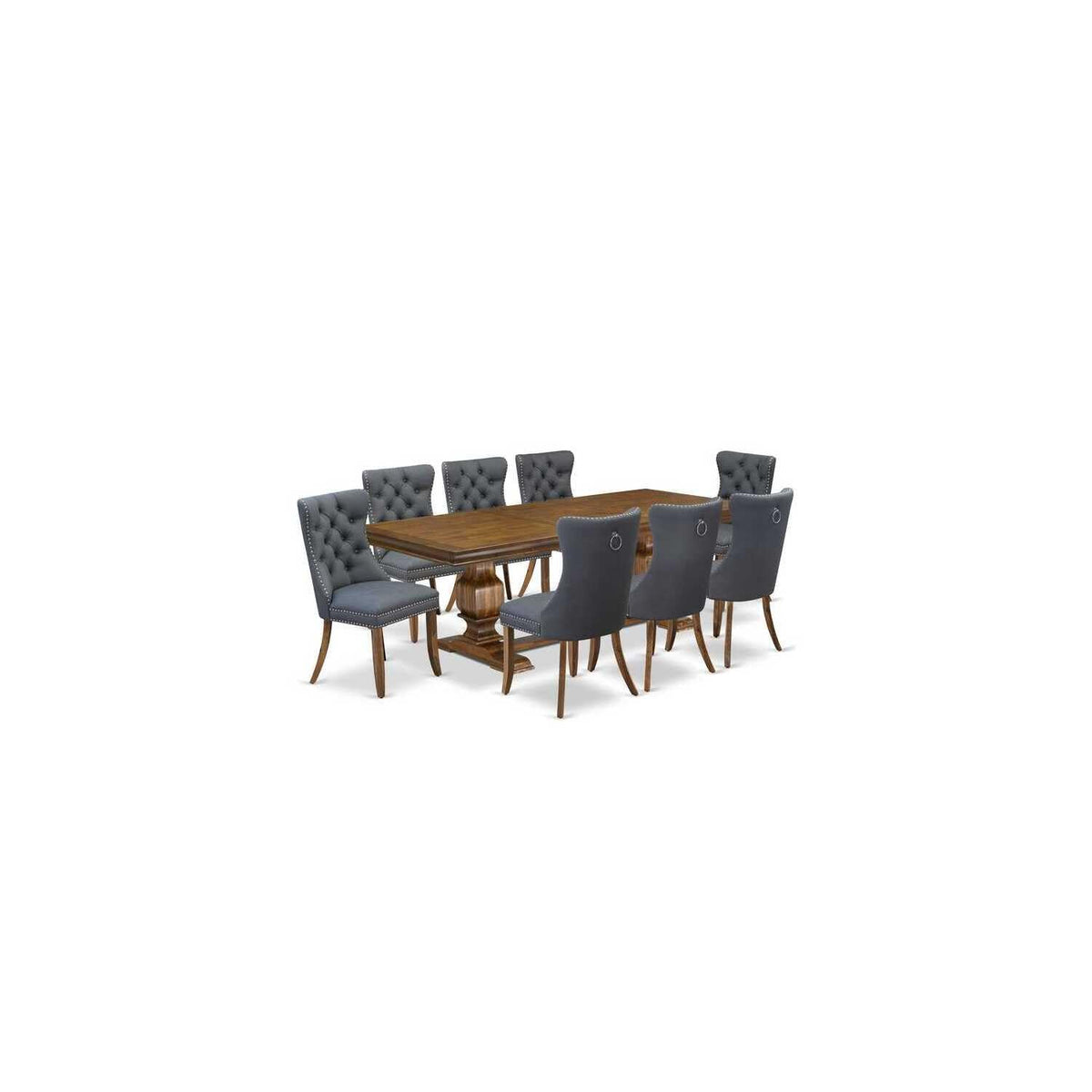 9 Piece Modern Dining Table Set with 8 Gray PU Leather Chairs M897353