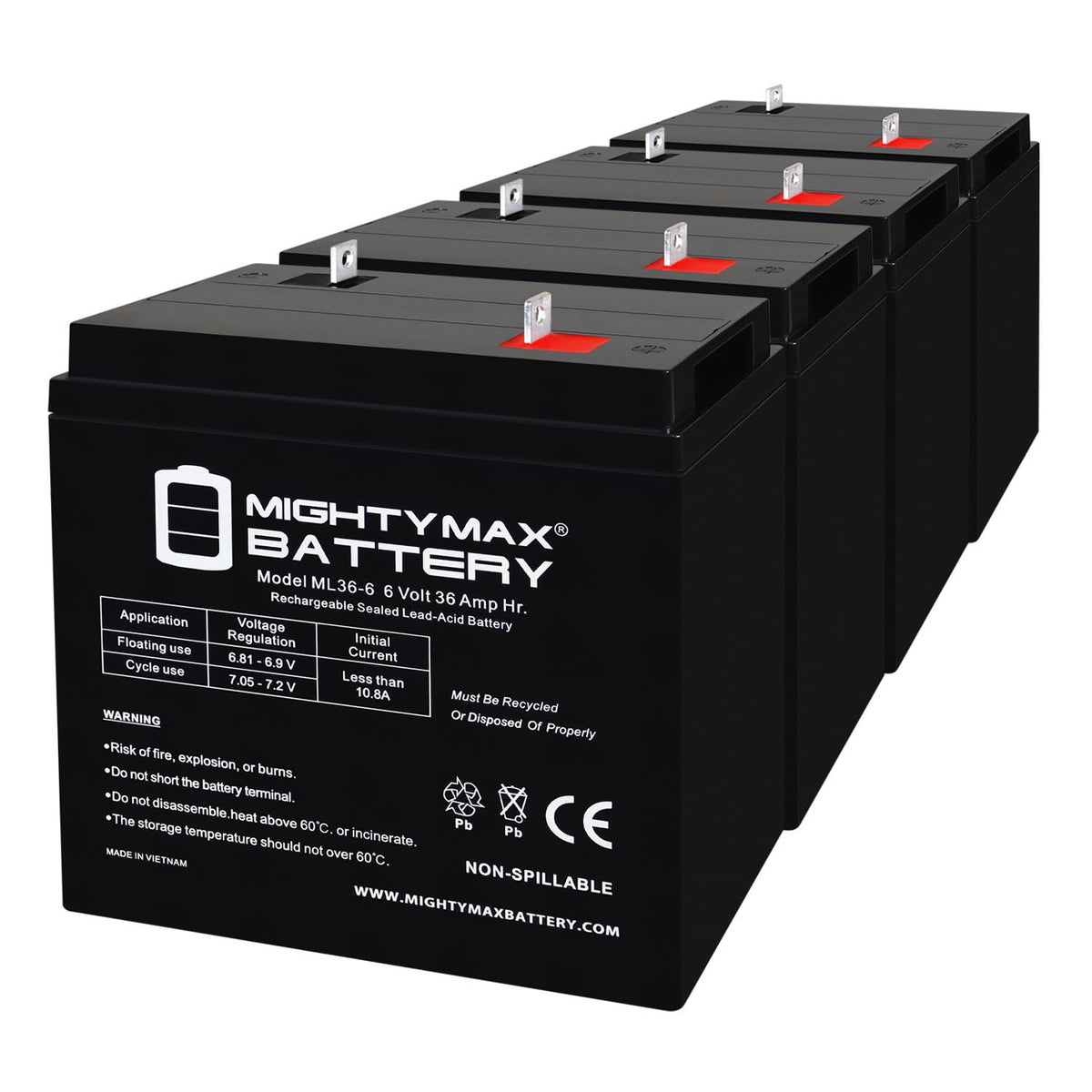 6 Volt 36 AH Rechargeable SLA AGM Battery 4 Pack W1614
