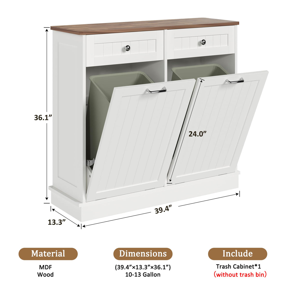 White Tilt Out Trash Can Cabinet I2000