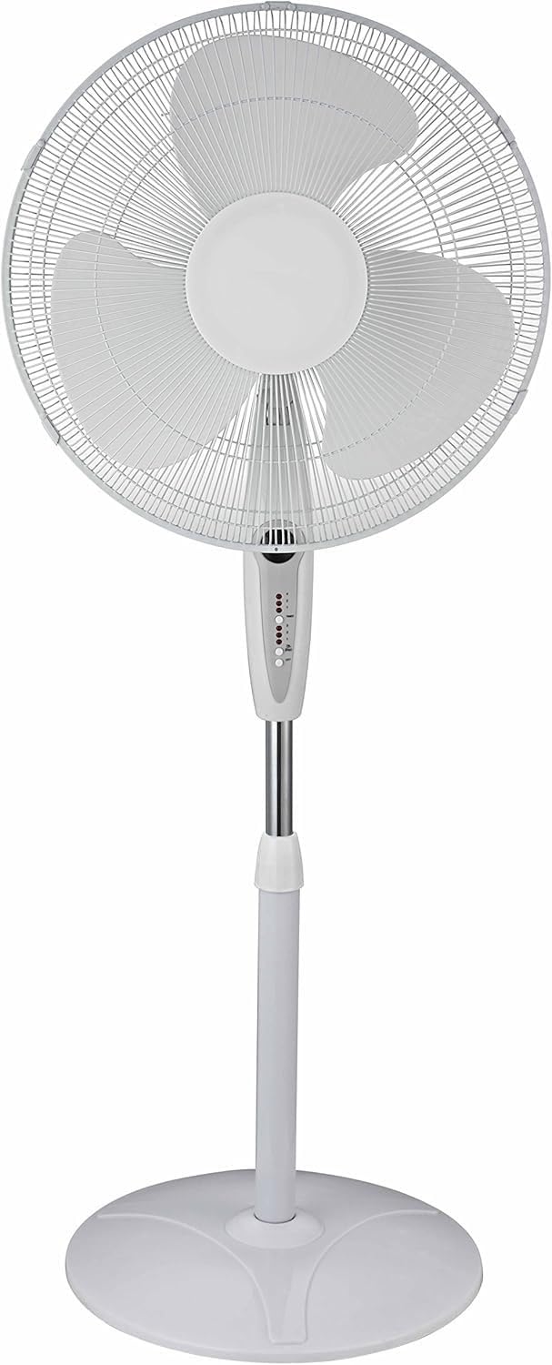 16-Inch Oscillating Stand Fan with Remote Control, White C4152