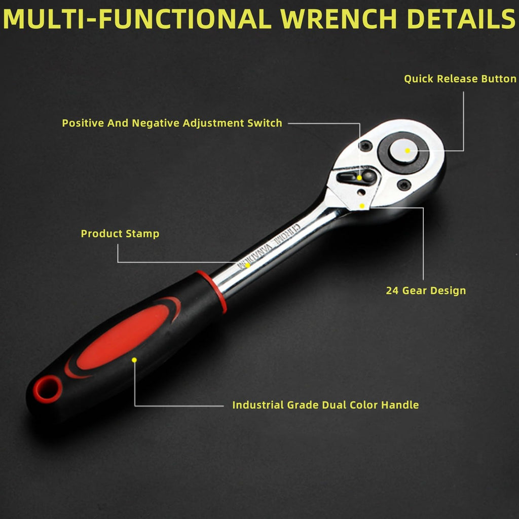 46 Pieces Mechanic Tool Kit 1/4” Ratchet Socket Wrench Set with Storage Case E23801