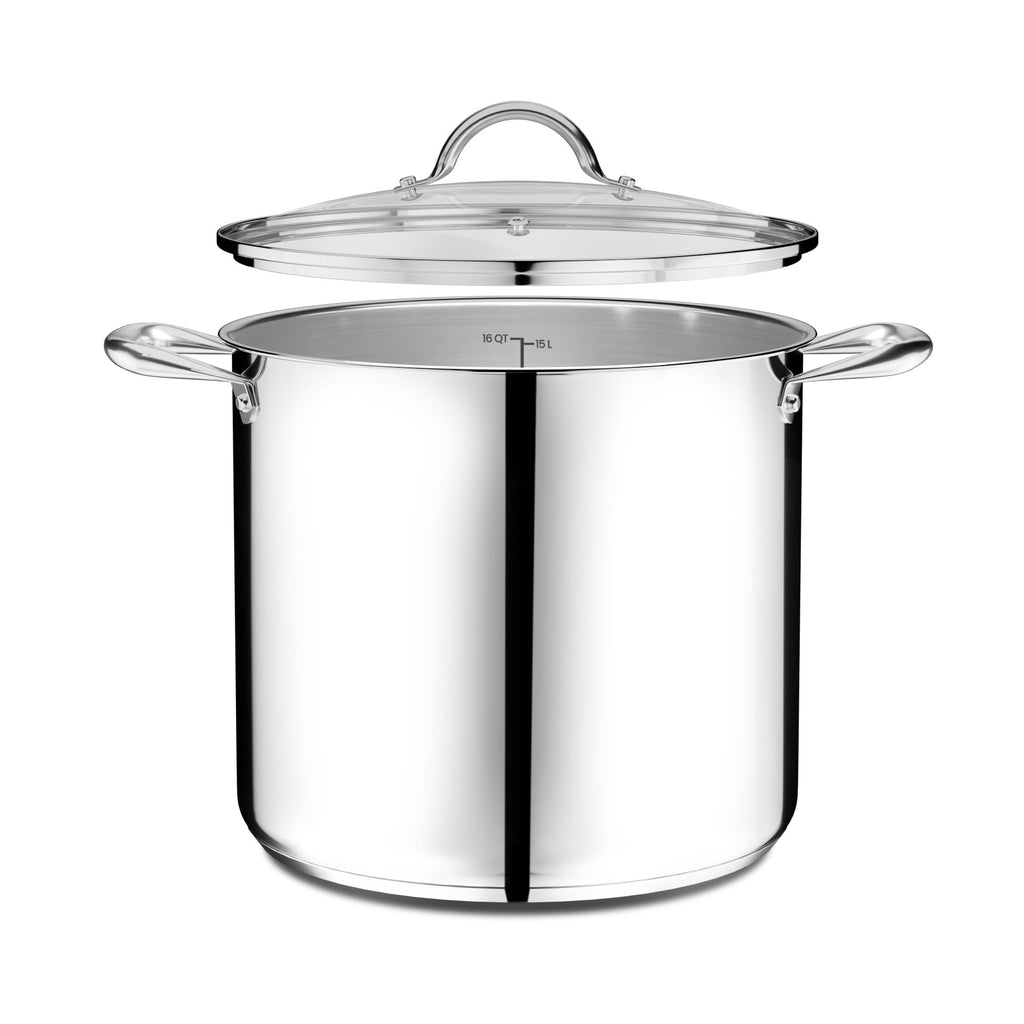 16 Quart Stainless Steel Stockpot with Tempered Glass Lid Z917