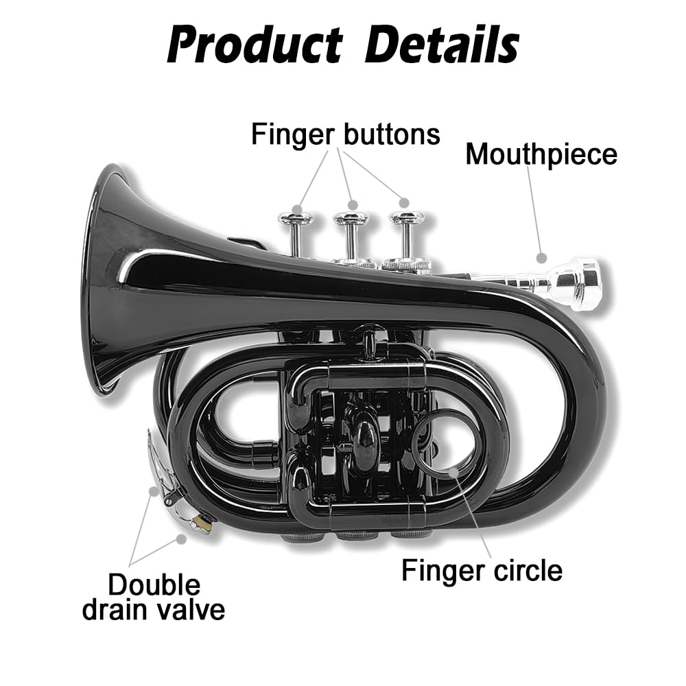 Bb Flat Pocket Trumpet with 7C Mouthpiece and Hard Case Q78677