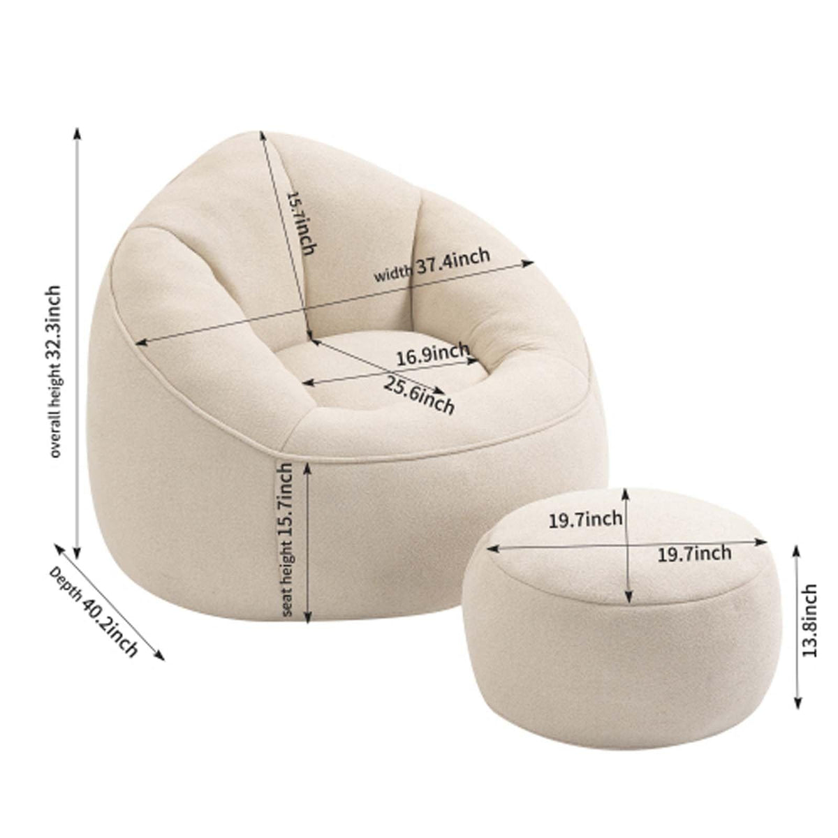 Memory Foam Bean Bag Chair with Footrest B5858