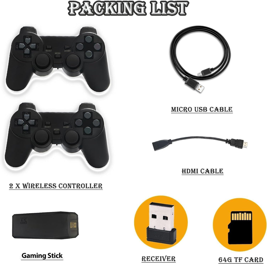 64G Wireless Game Stick 4K HDMI Game Console with 2.4G Wireless Controller X211
