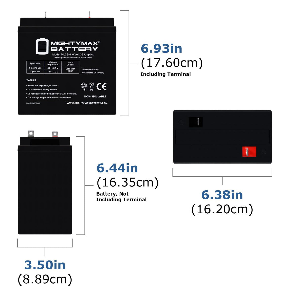 6 Volt 36 AH Rechargeable SLA AGM Battery 4 Pack W1614