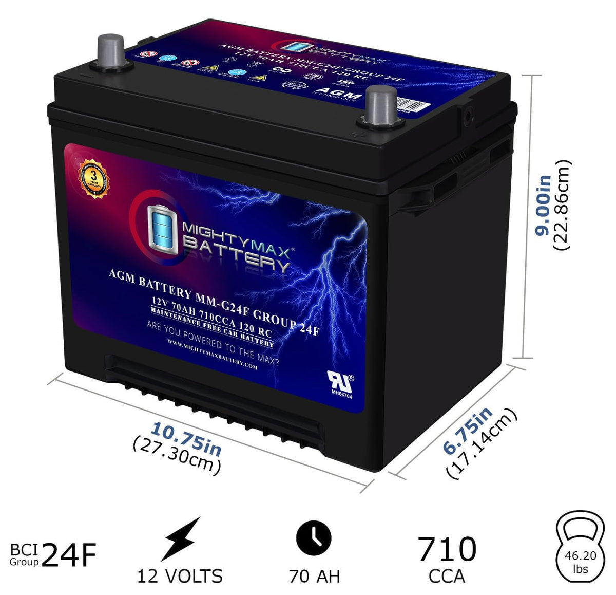12V 70Ah AGM Replacement Battery W82470