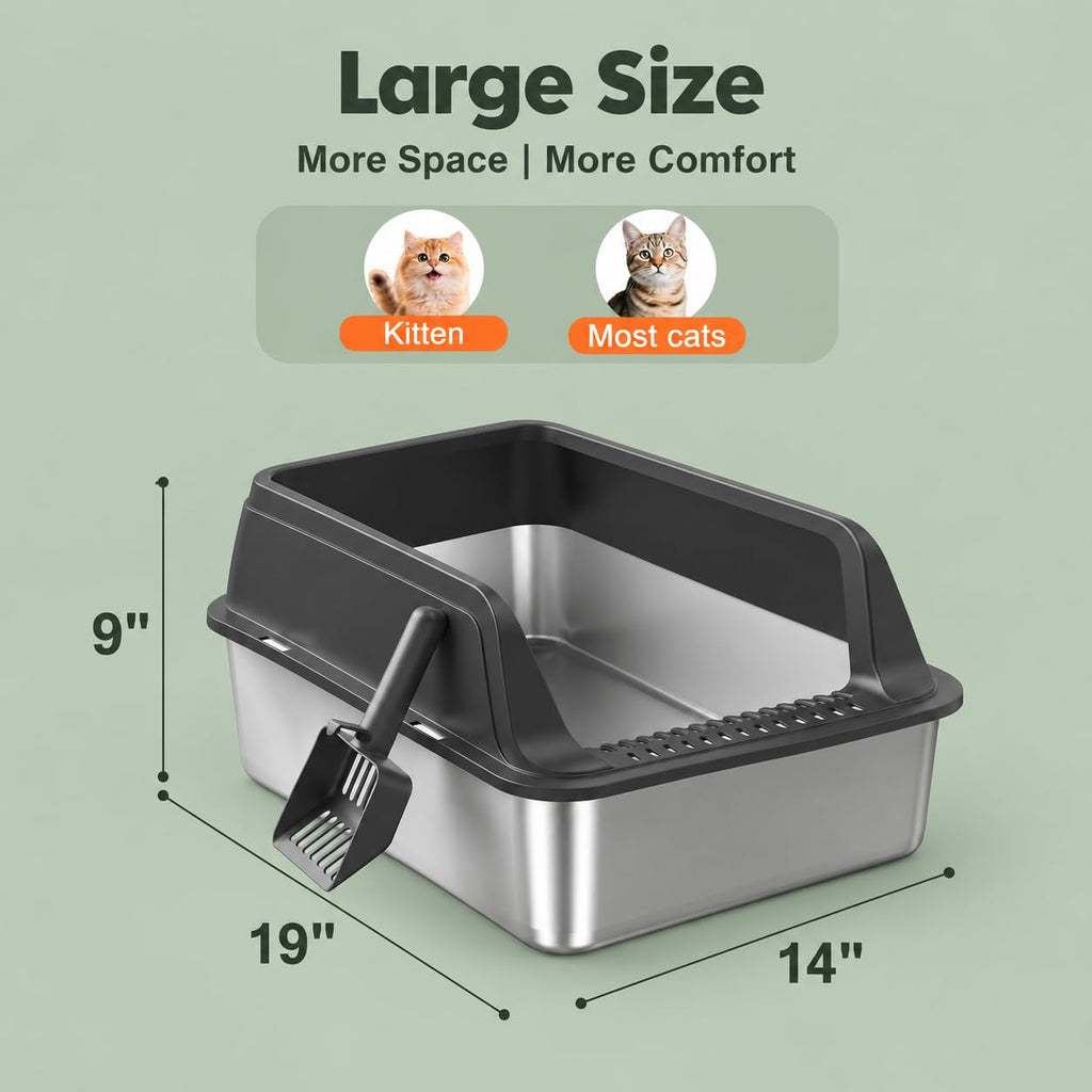 Stainless Steel High Sided Litter Box with Lid Q773