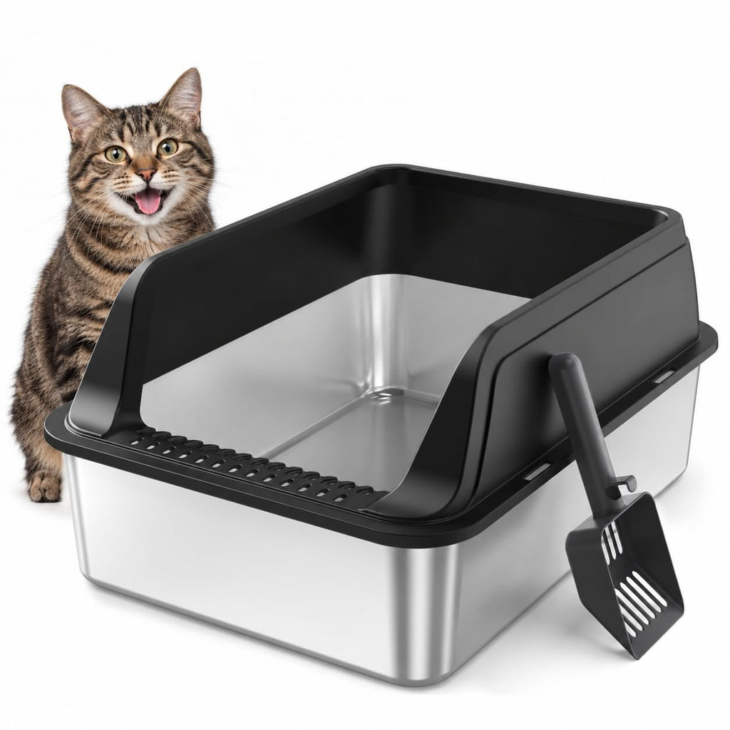 Stainless Steel High Sided Litter Box with Lid Q773