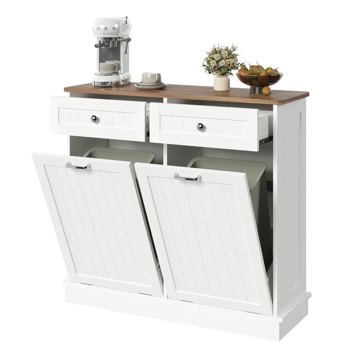 White Tilt Out Trash Can Cabinet I2000