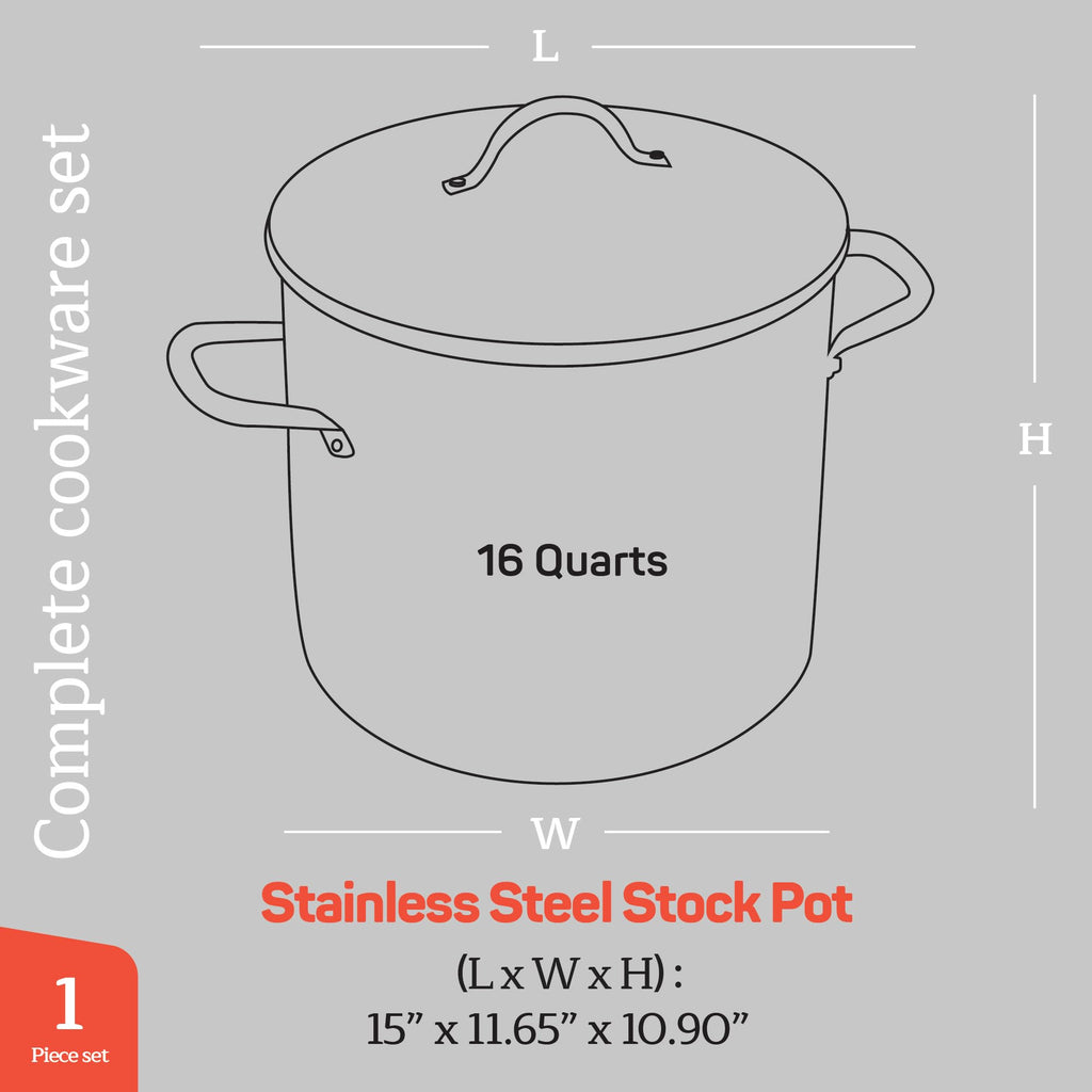 16 Quart Stainless Steel Stockpot with Tempered Glass Lid Z917
