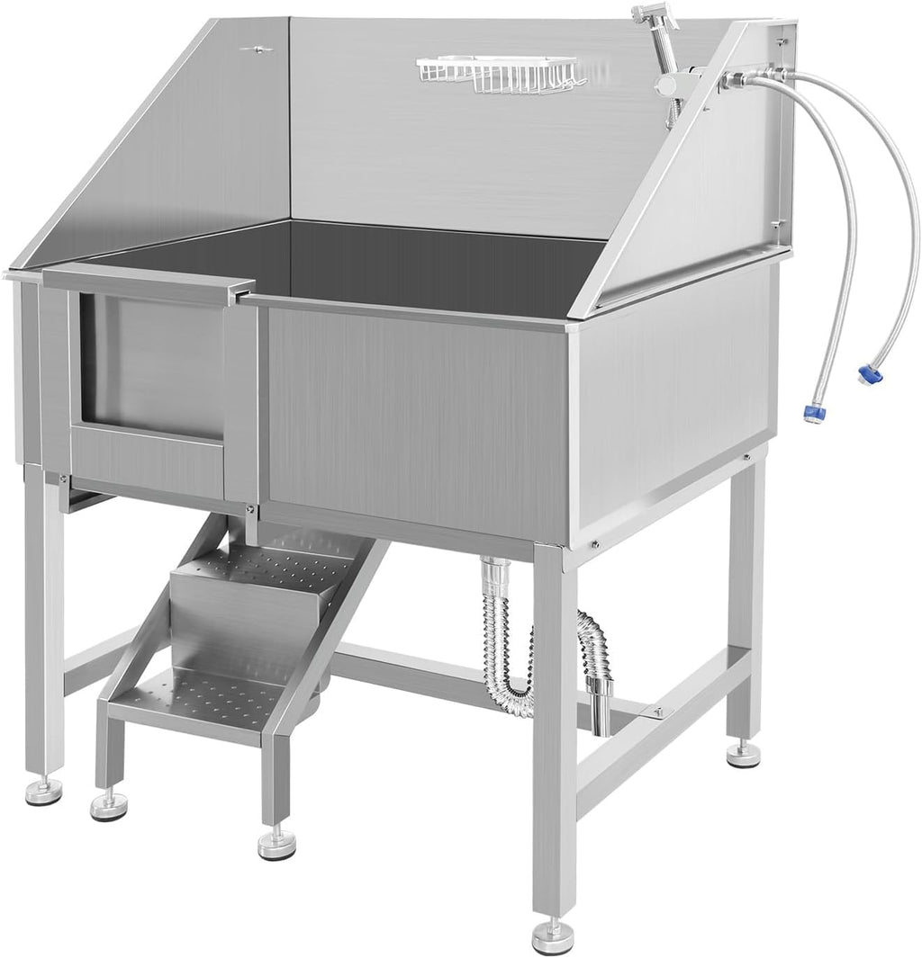 38 Inch Stainless Steel Dog Grooming Tub with Ramp B19176