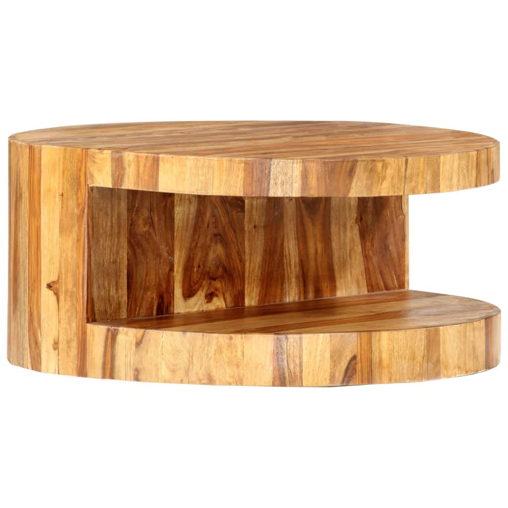 Sheesham Wood Round Coffee Table with Storage Shelf X350