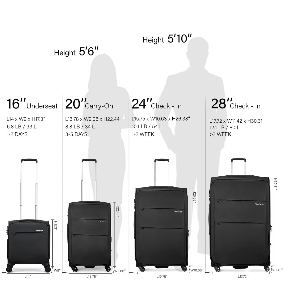 16 Inch Underseat Carry On Luggage with Wheels Dark Gray X877875