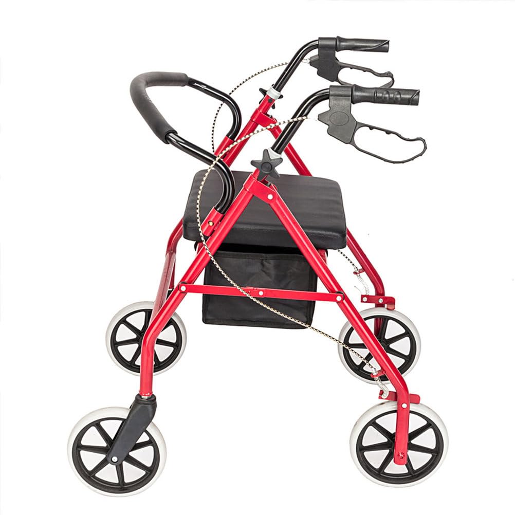 Lightweight Foldable Steel Rollator Walker with Seat, 8" Wheels, Red X923