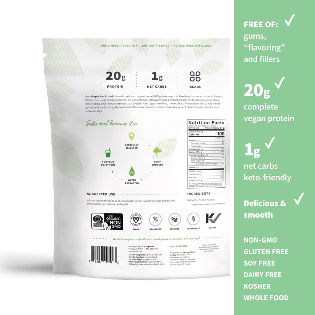 Organic Pea Protein Powder, Unflavored, 5 Pound F499676