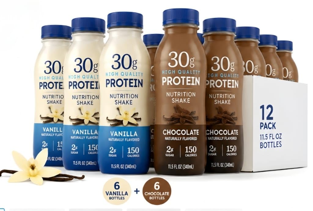High Protein Nutrition Shake, Vanilla & Chocolate Flavor 30g, 12 Pack, 11.5 fl oz Bottles O196678