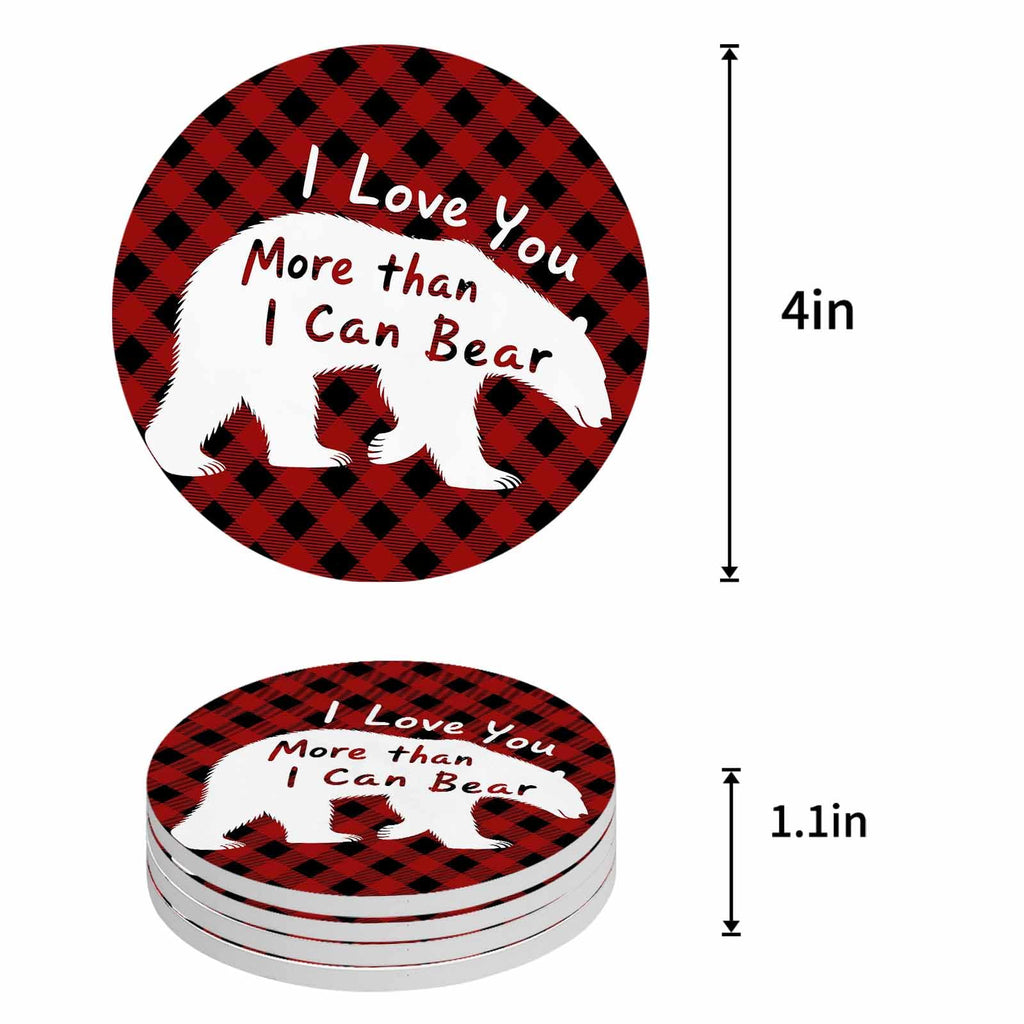 Set of 6 Bear Animal Absorbent Stone Ceramic Coasters with Holder W55195