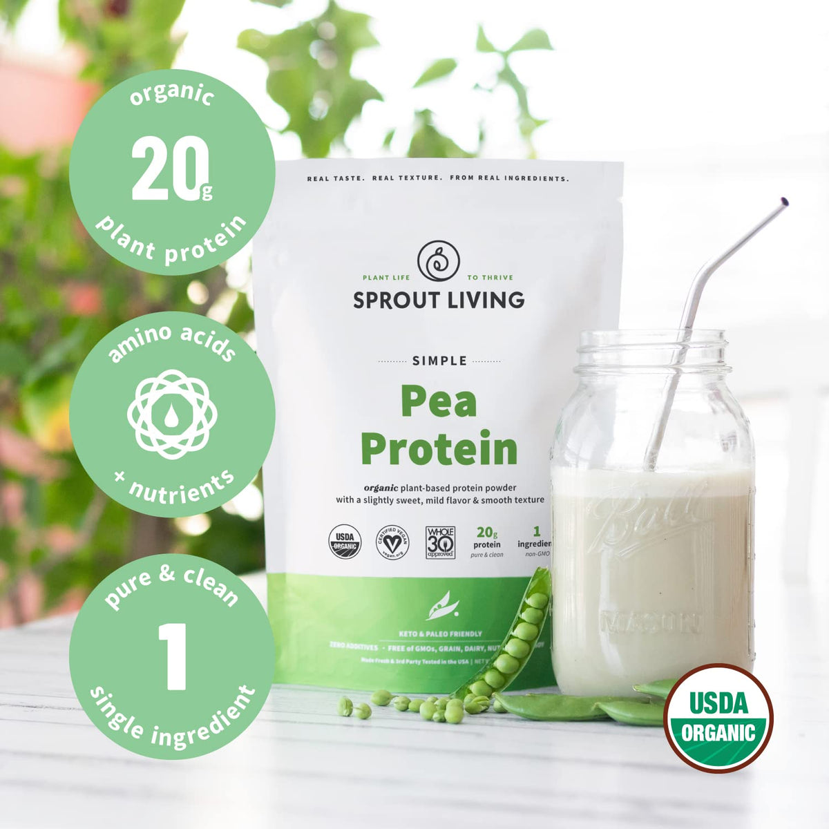 Organic Pea Protein Powder, Unflavored, 5 Pound F499676