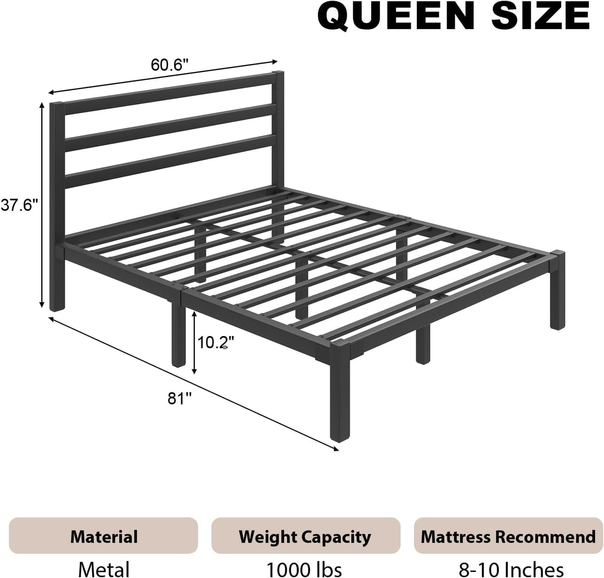 Queen Metal Platform Bed Frame with Headboard A25908