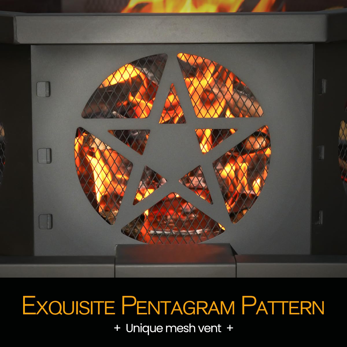 32 Inch Octagonal Fire Pit with Fire Poker Black D217