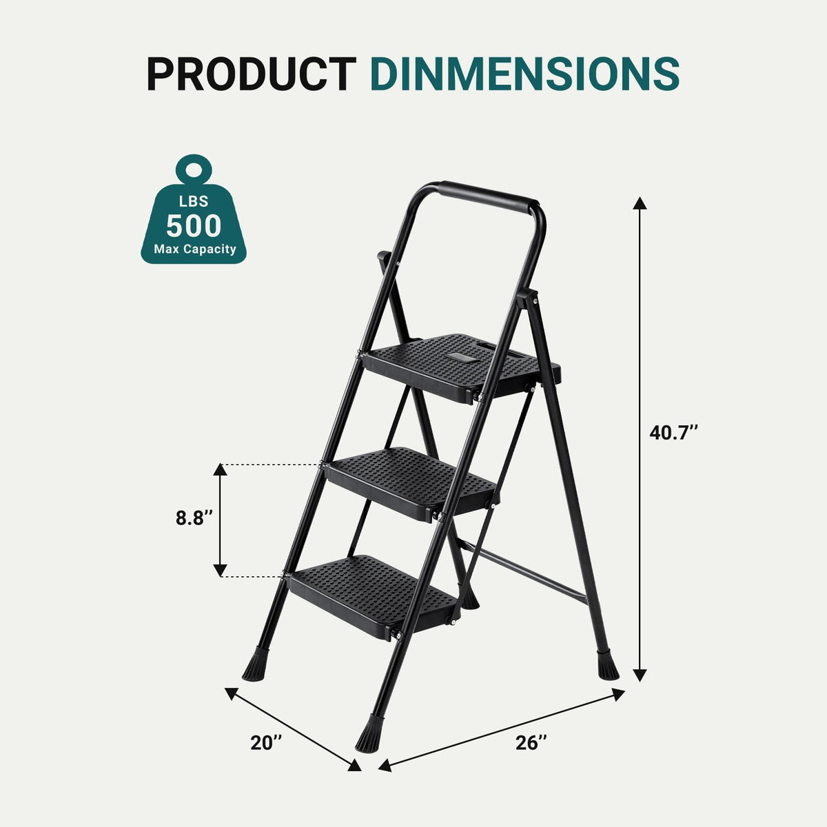3 Step Ladder 500lbs Capacity Foldable Step Stool V73226