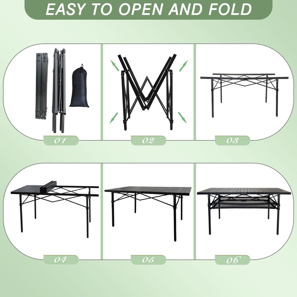 Large Folding Aluminum Camping Table with Storage and Carry Bag S457979