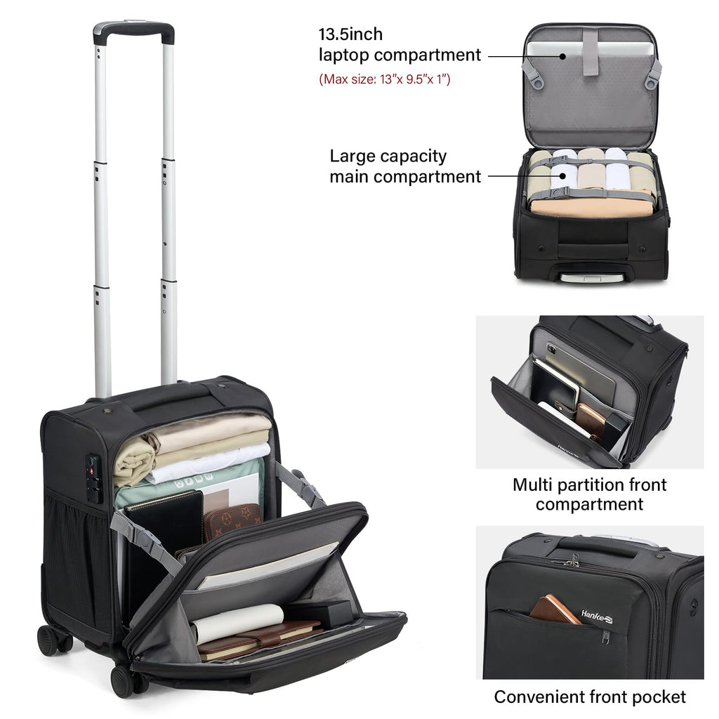 16 Inch Underseat Carry On Luggage with Wheels Dark Gray X877875