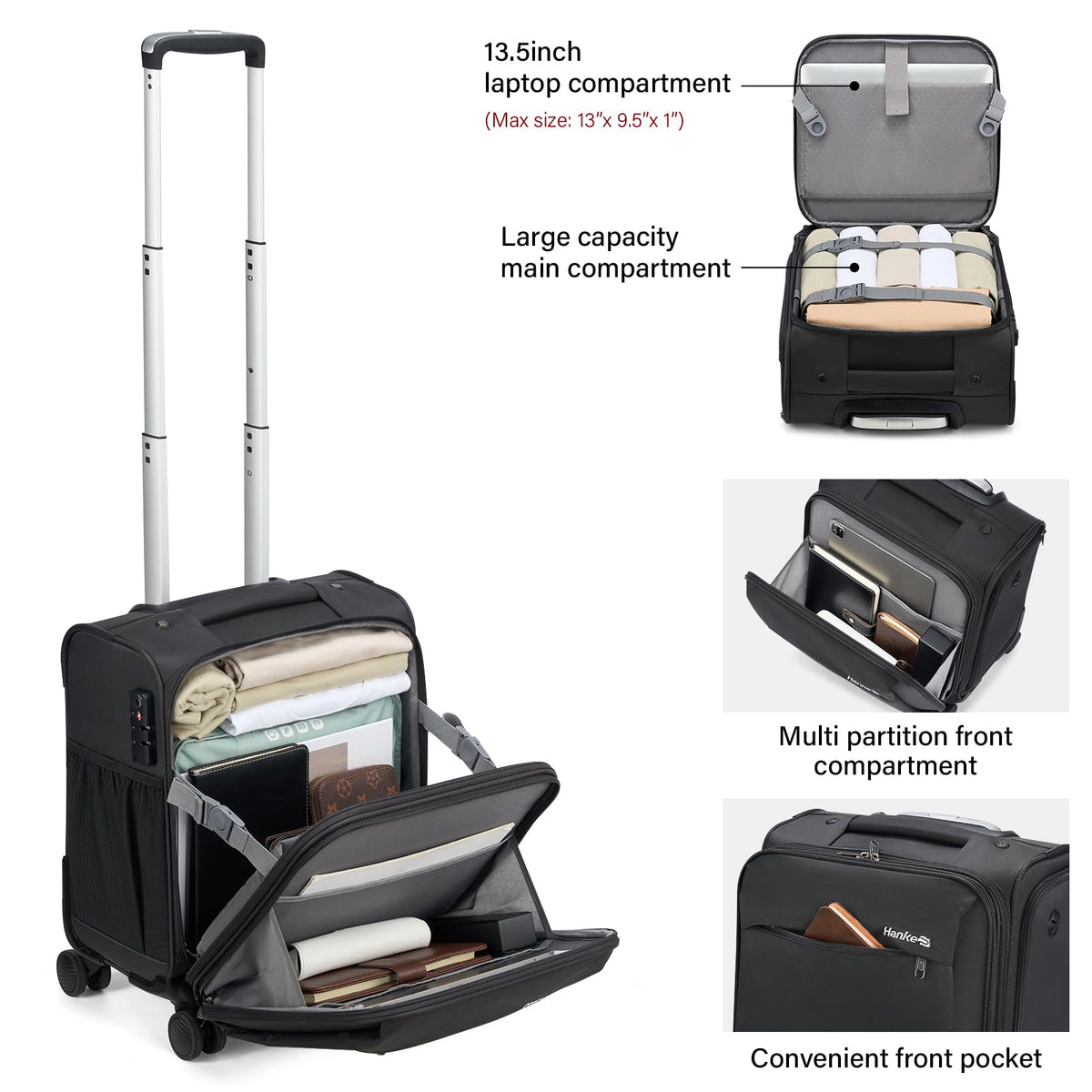 16 Inch Underseat Carry On Luggage with Wheels Dark Gray X877875