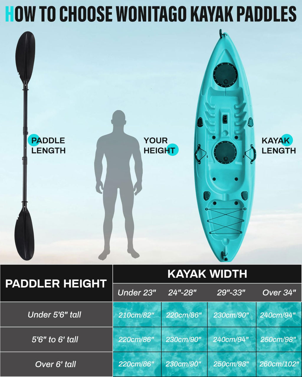 Kayak Paddles with Paddle Leash, 70in-97in Lightweight Paddling Blades N9107