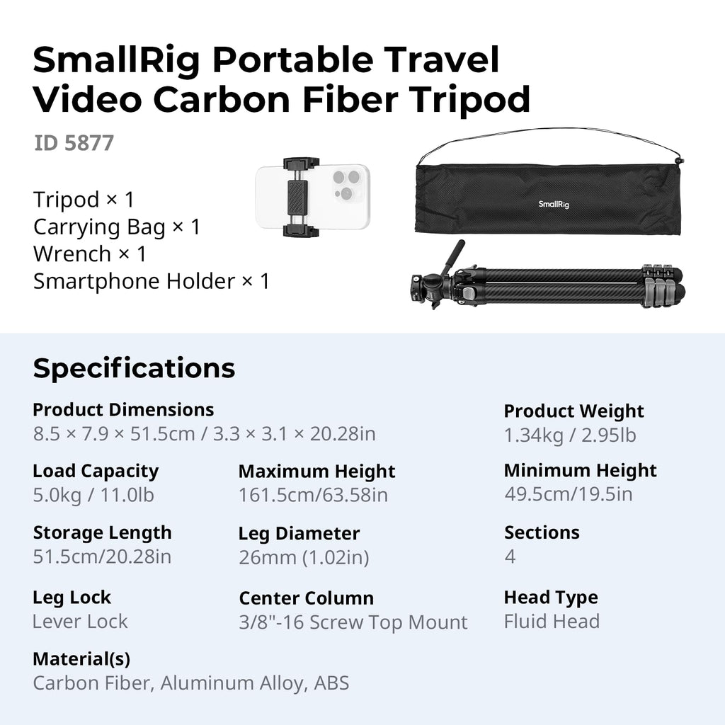 Carbon Fiber Compact Travel Tripod with Fluid Head P949644