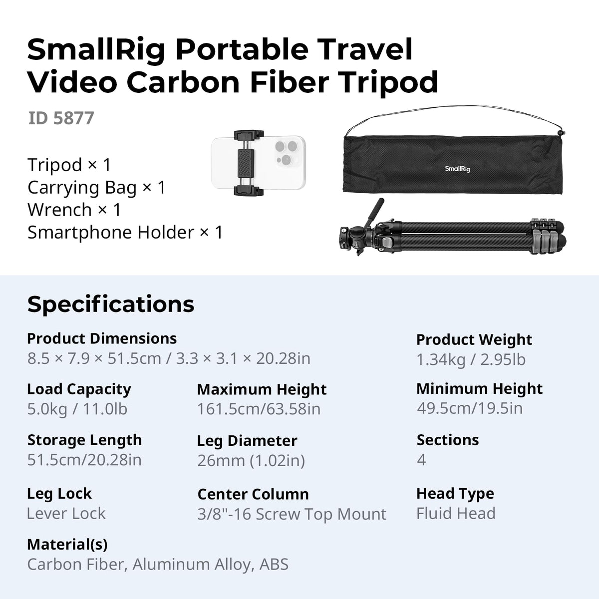 Carbon Fiber Compact Travel Tripod with Fluid Head P949644