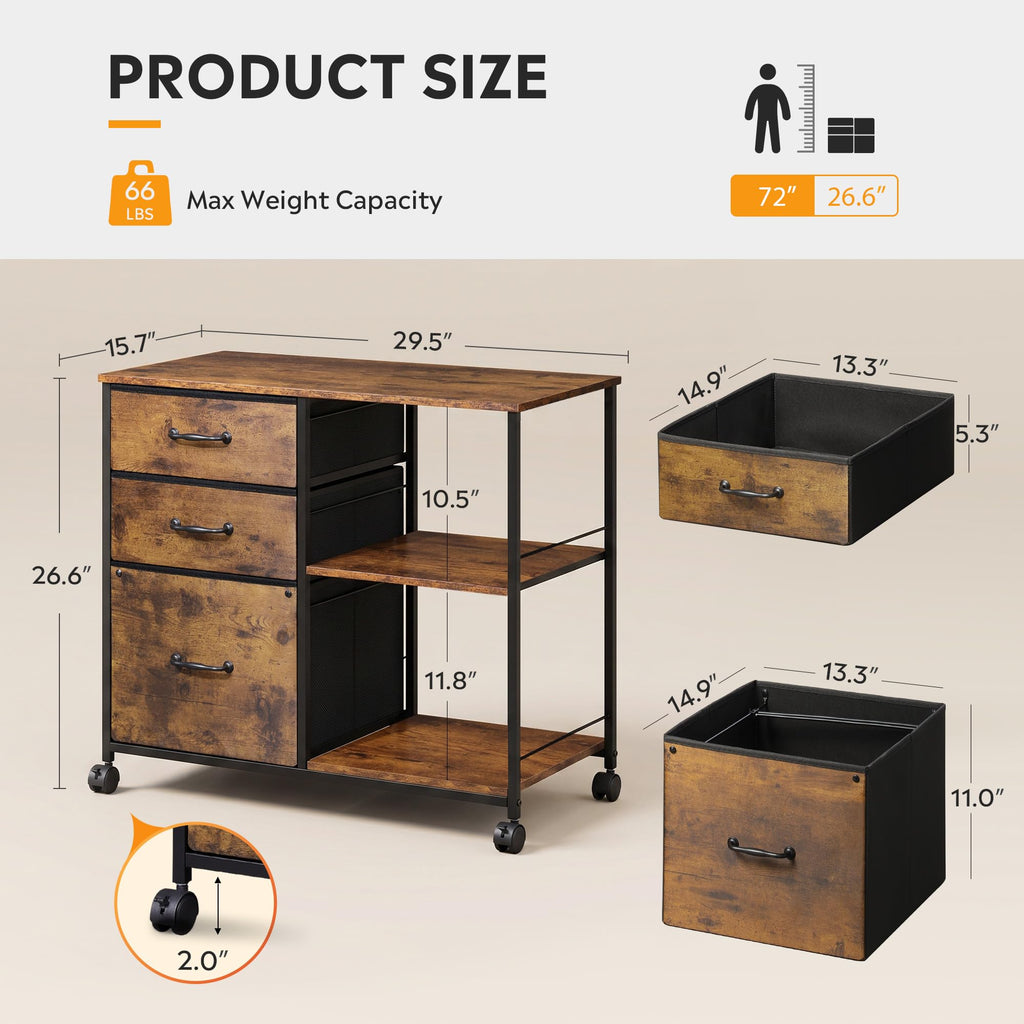 3 Drawer Fabric Mobile File Cabinet W850