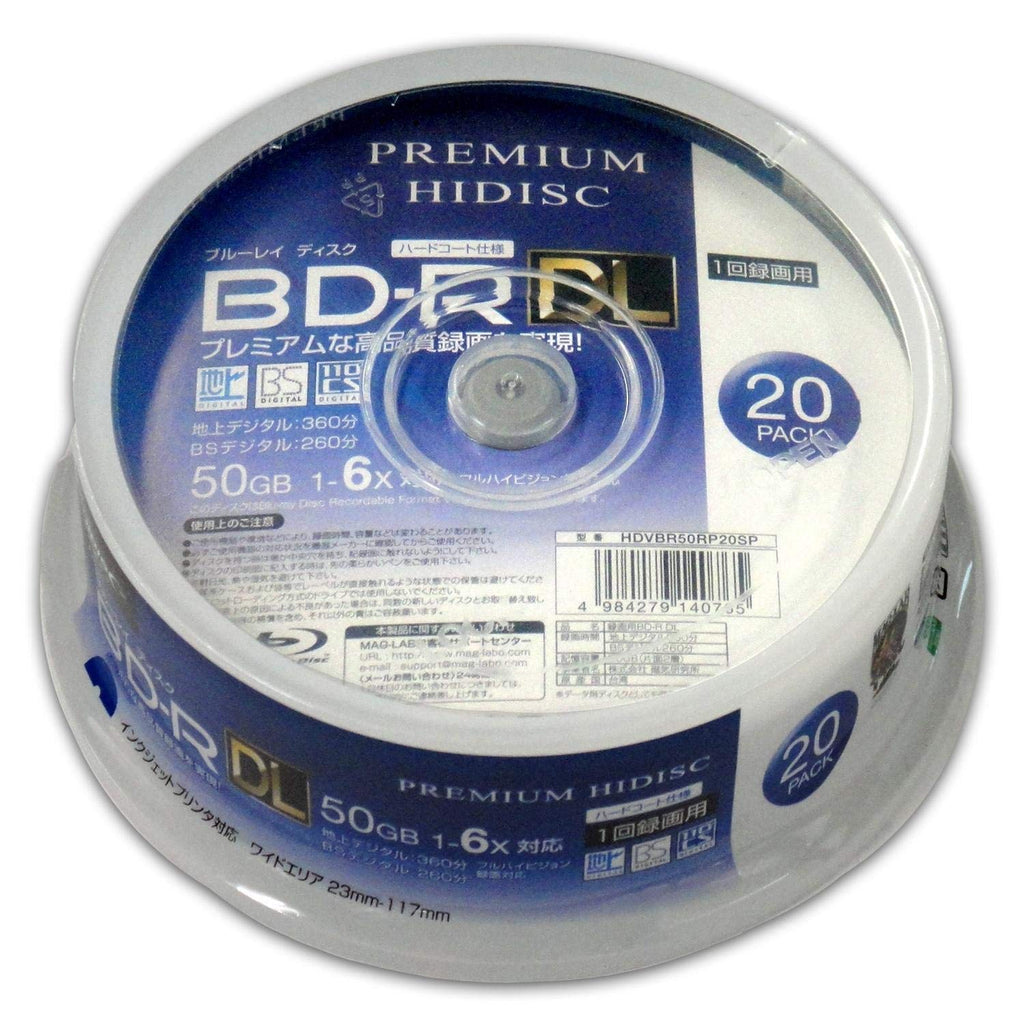 6X Compatible BD-R DL 20-Pack 50GB White Printable J814