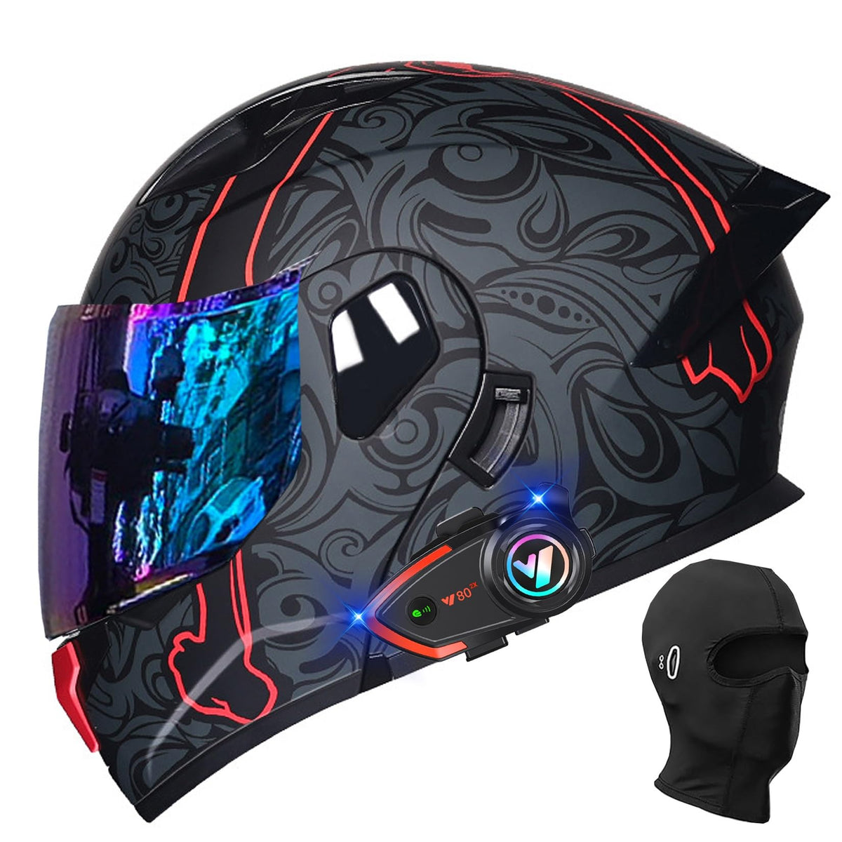 Bluetooth Modular Flip Up Full Face Motorcycle Helmet with Dual Visor Z225