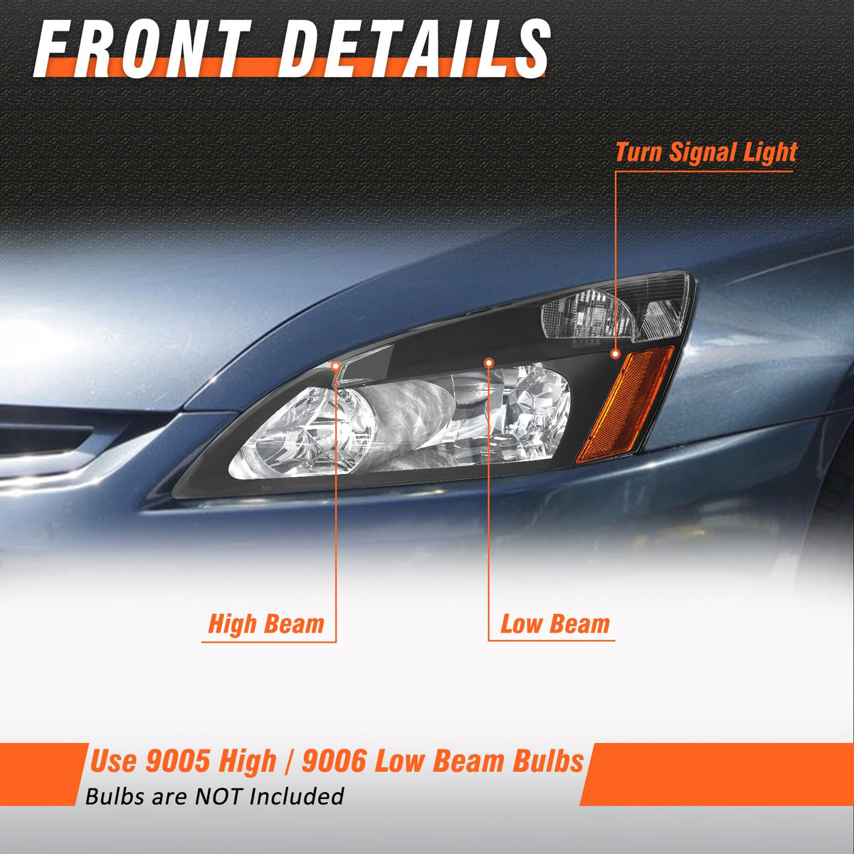 2003-2007 Honda Accord Black Headlights Assembly Pair M654