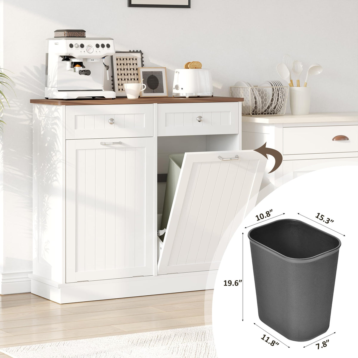White Tilt Out Trash Can Cabinet I2000