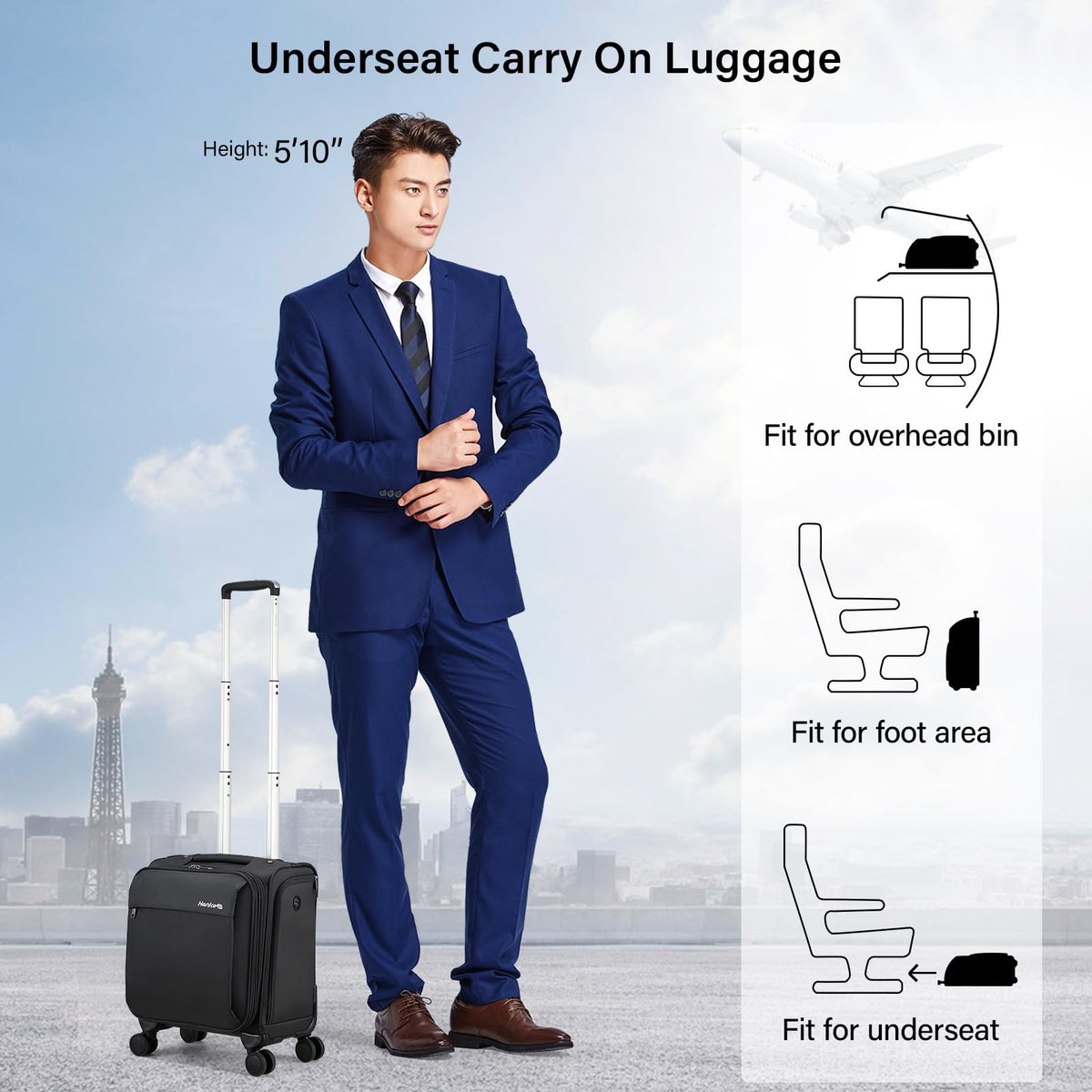 16 Inch Underseat Carry On Luggage with Wheels Dark Gray X877875