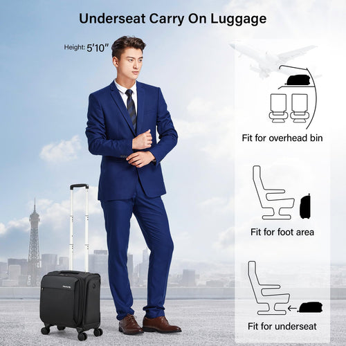 16 Inch Underseat Carry On Luggage with Wheels Dark Gray X877875