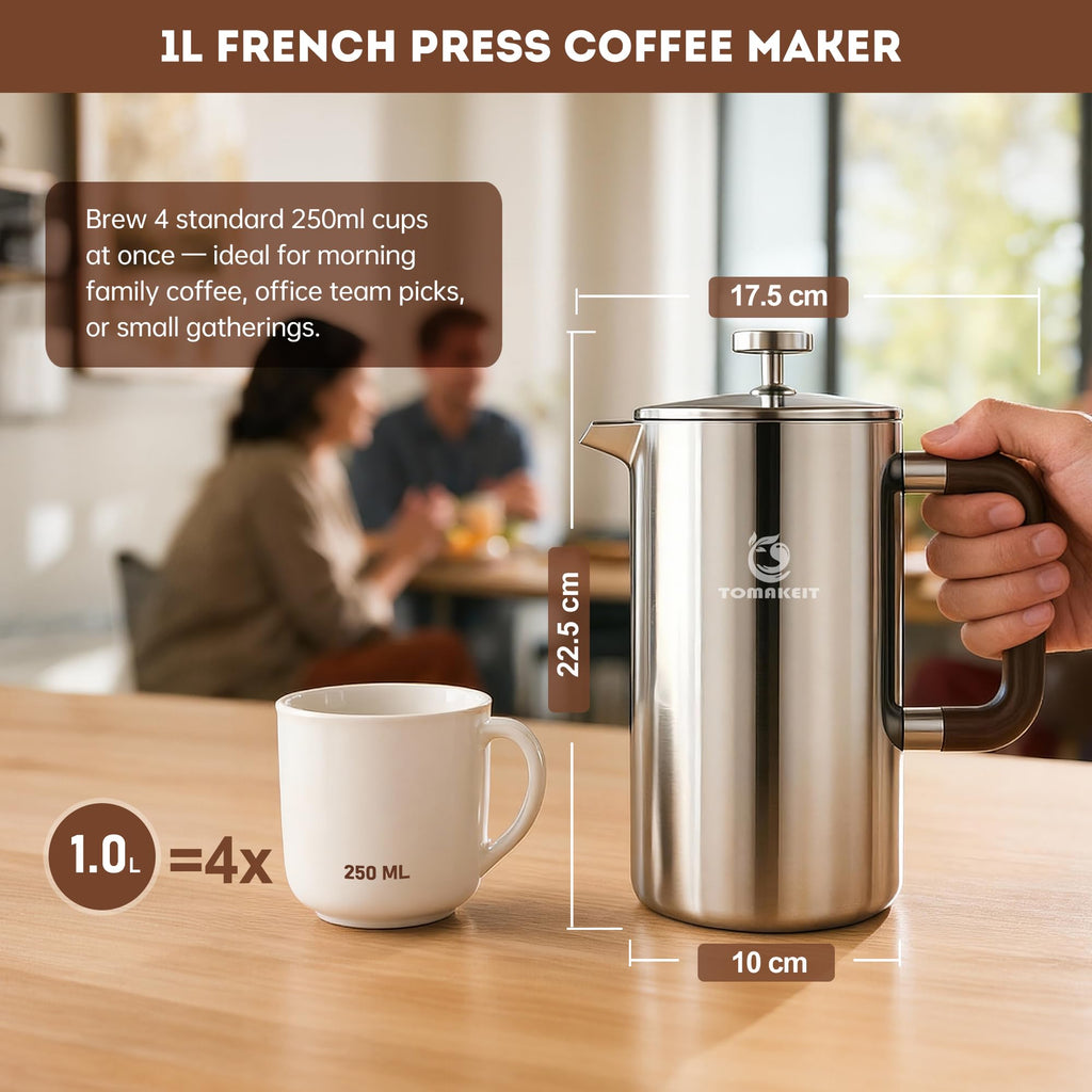 1L Stainless Steel French Press Coffee Maker G8698