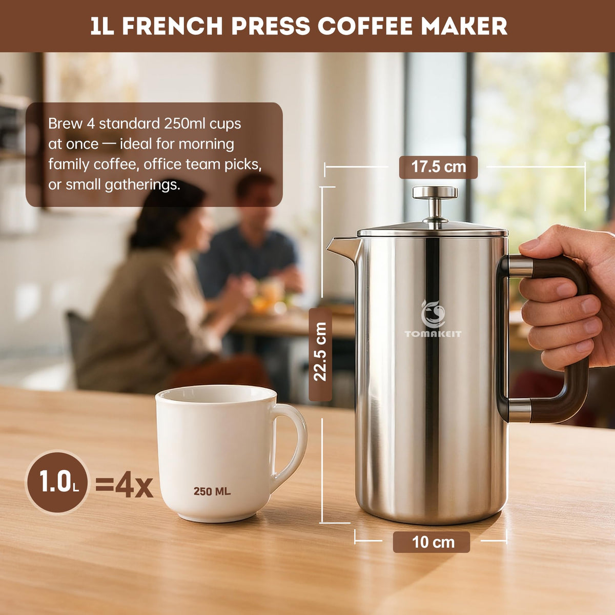 1L Stainless Steel French Press Coffee Maker G8698