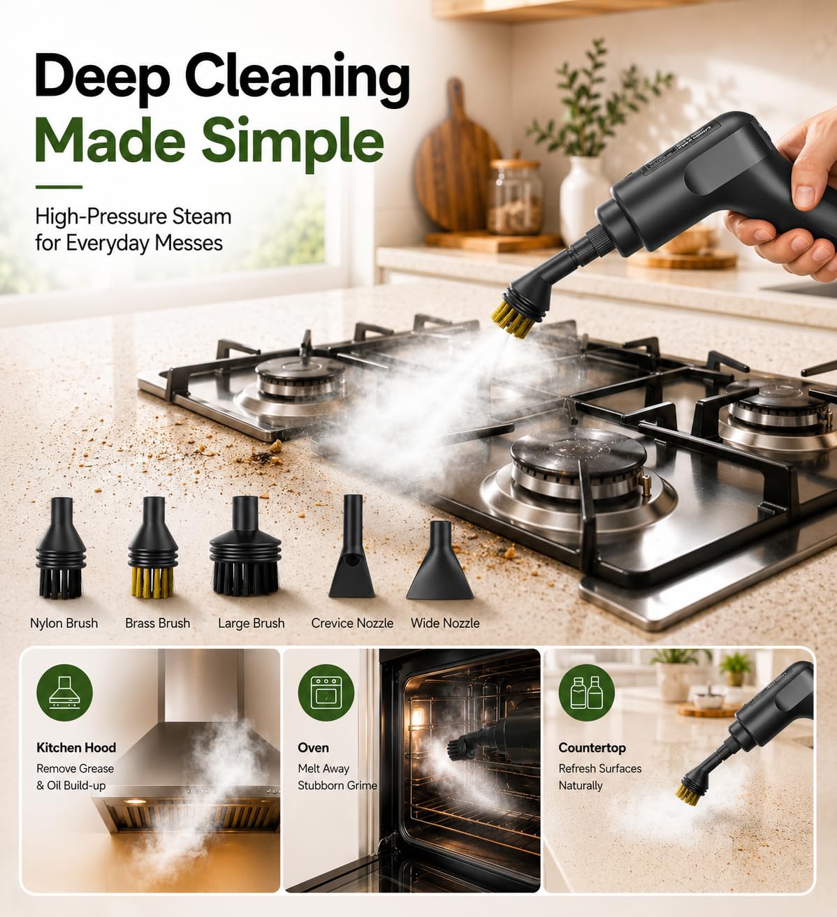 2500W Handheld Steam Cleaner, 3 Steam Levels, 1600Ml Tank V719