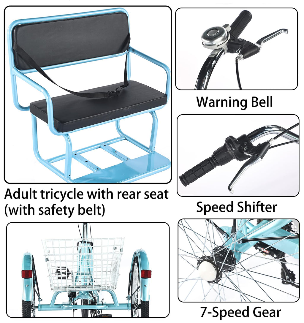 7 Speed Adult Tricycle with Child Seat and Rear Baskets H545